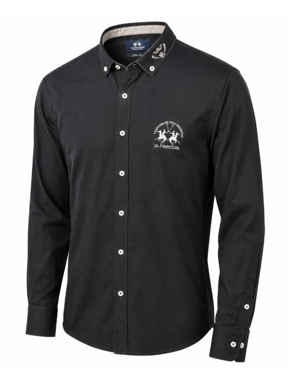 La Martina Button Down Shirt Mens Small Slim Fit  Black Long Sleeve Logo Cotton